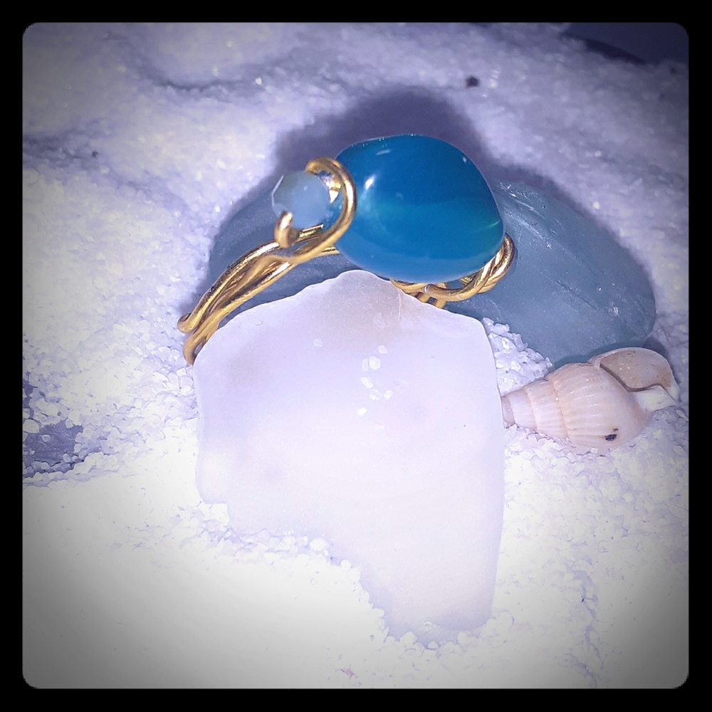 Ocean blue glass bead and wire